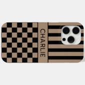 Zwart en bruin geruit gestreept gepersonaliseerd h Case-Mate iPhone case (Achterkant (horizontaal))
