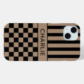 Zwart en bruin geruit gestreepte gepersonaliseerde Case-Mate iPhone case (Achterkant (horizontaal))