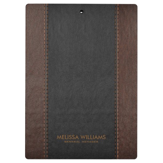 Zwart en bruin gestikt faux leer klembord (Achterkant)