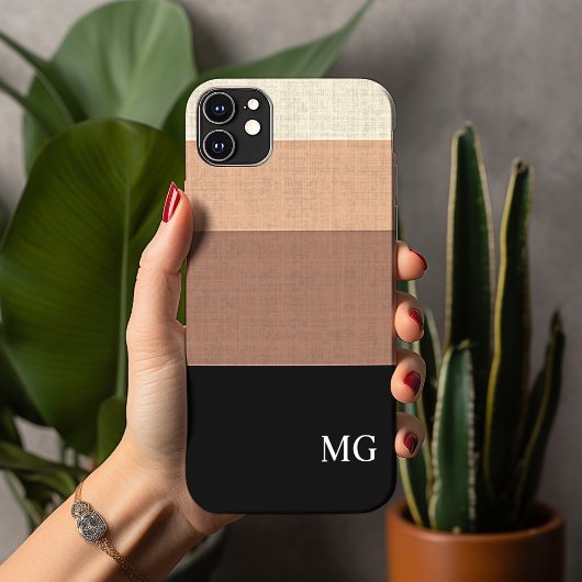 Zwart en Bruin Gestreepte Persoonlijke Initialen Case-Mate iPhone Case