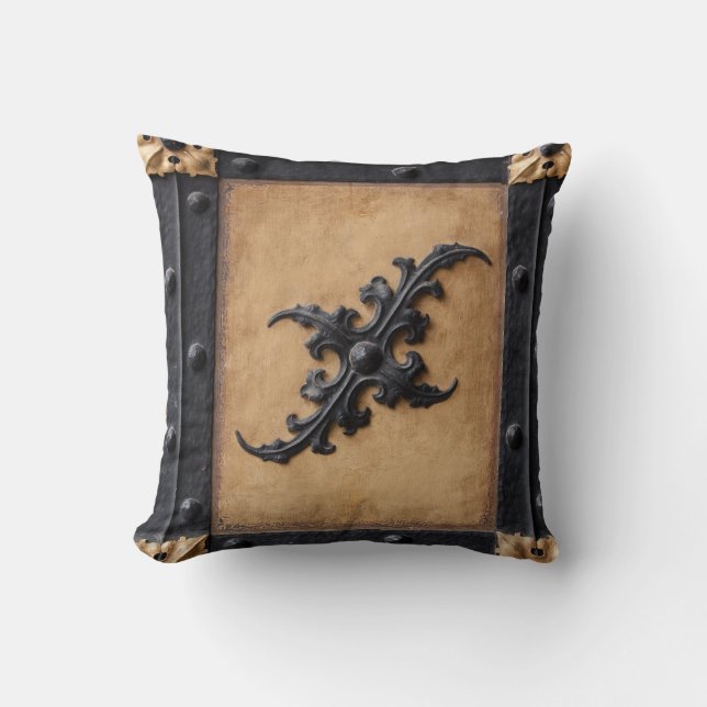 Zwart en bruin getinte Steampunk kussen (Voorkant)