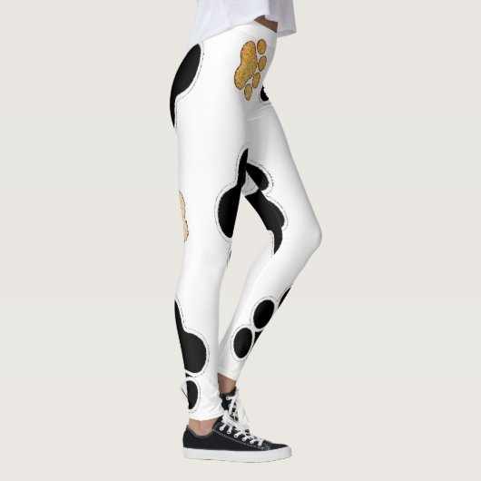 Zwart en bruin hond pootafdruk wit leggings (Rechts)