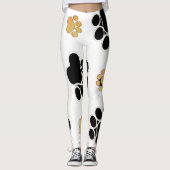 Zwart en bruin hond pootafdruk wit leggings (Voorkant)