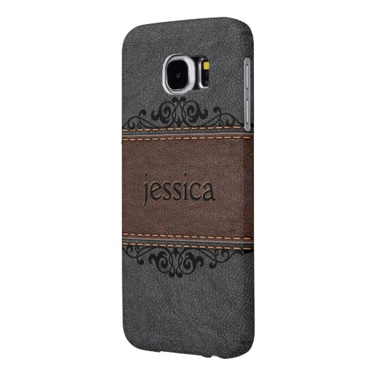 Zwart en bruin  leder Case-Mate samsung galaxy hoesje (Achterkant Links)