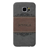 Zwart en bruin  leder Case-Mate samsung galaxy hoesje (Achterkant)