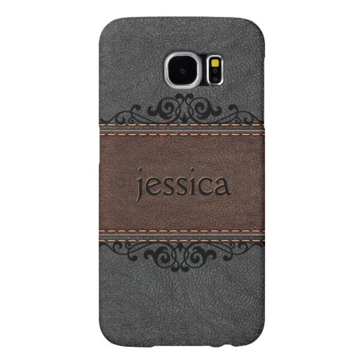 Zwart en bruin  leder Case-Mate samsung galaxy hoesje (Achterkant)