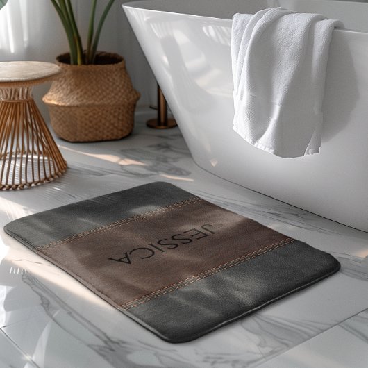 Zwart en bruin  leder met twervel badmat