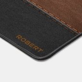 Zwart en bruin  leertextuur monogram bureaumat (Hoek)