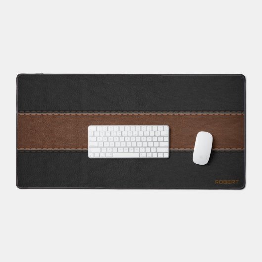 Zwart en bruin  leertextuur monogram bureaumat (Keyboard & Muis)