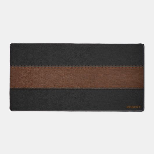 Zwart en bruin  leertextuur monogram bureaumat (Voorkant)