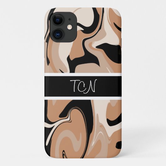 Zwart en bruin marmerdesign met monogram Hoesje (Achterkant)