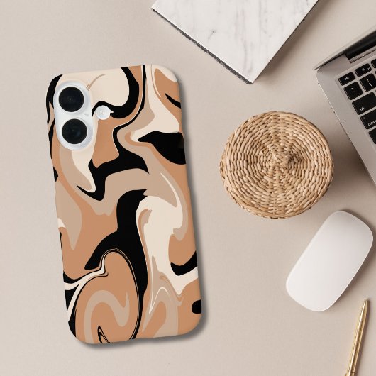 Zwart en bruin marmeren ontwerp iPhone hoes