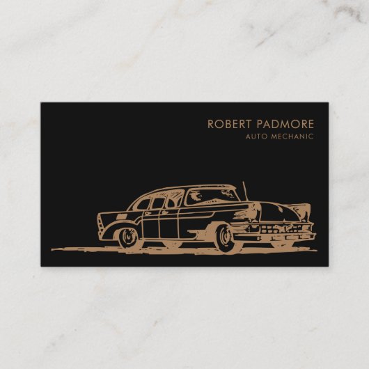 Zwart en Bruin Retro Auto Mechanisch Visitekaartje (Voorkant)