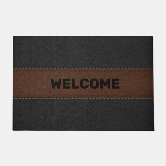 Zwart en Bruin Verouderd Lederen Afbeelding Deurmat (Voorkant)