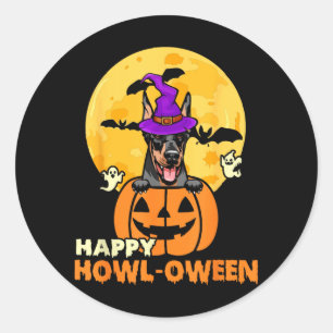 Zwart En Bruine Dobermann Heks Hond Gelukkig Hallo Ronde Sticker