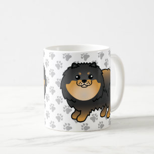 Zwart en bruine Pomeranian Aangevreten Cartoon Hon Koffiemok