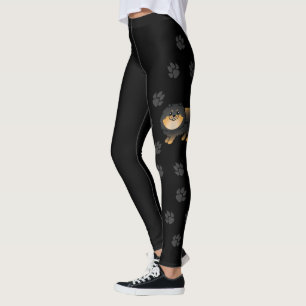 Zwart en bruine Pomeranian Cartoonhond met poten Leggings