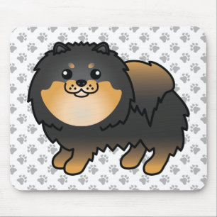 Zwart en bruine Pomeranian Mopshond Cute Cartoon H Muismat
