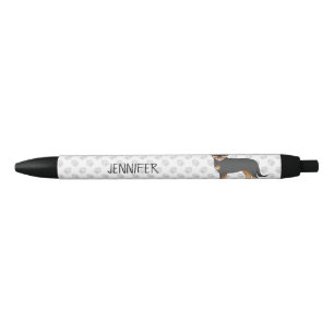 Zwart en bruine Rottweiler Cute Cartoon Hond en Na Zwarte Inkt Pen