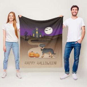 Zwart en bruine Rottweiler Halloween spookhuis Fleece Deken
