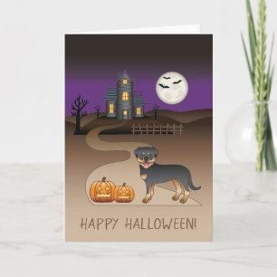 Zwart en bruine Rottweiler Halloween spookhuis Kaart