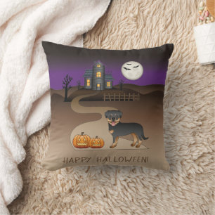 Zwart en bruine Rottweiler Halloween spookhuis Kussen