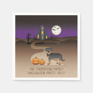 Zwart en bruine Rottweiler Halloween spookhuis Servet