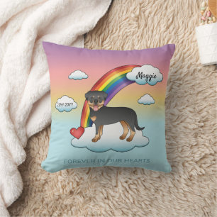 Zwart En Bruine Rottweiler Hond Regenboog Herdenki Kussen