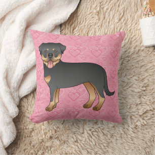 Zwart en bruine Rottweiler op roze harten Kussen