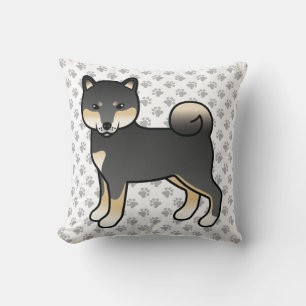 Zwart en bruine Shiba Inu Cartoon hond & poten Kussen