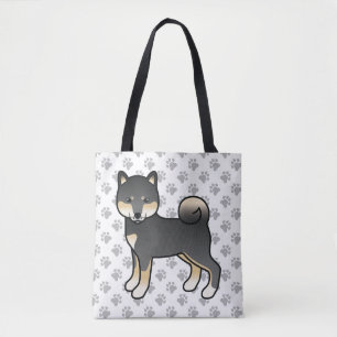 Zwart en bruine Shiba Inu Cartoon hond & poten Tote Bag