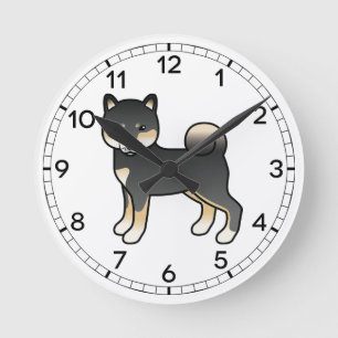 Zwart en bruine Shiba Inu Cartoonhond Illustratie Ronde Klok