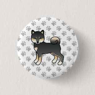 Zwart en bruine Shiba Inu Schattige Cartoon Hond & Ronde Button 3,2 Cm