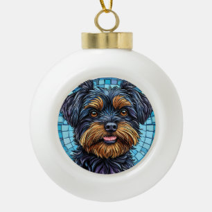 Zwart- en bruine terriërhond keramische bal ornament