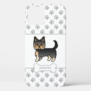 Zwart en bruine Yorkie met poten, hondenbot en naa Case-Mate iPhone Case