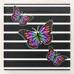 Zwart en Butterfly Striped Modern Glazen Onderzetter