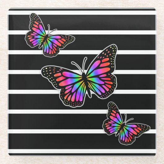 Zwart en Butterfly Striped Modern Glazen Onderzetter (Voorkant)