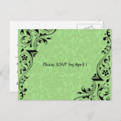 Zwart en Celadon Lace RSVP Uitnodiging Briefkaart (Voorkant / Achterkant)