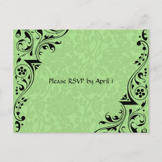 Zwart en Celadon Lace RSVP Uitnodiging Briefkaart (Voorkant)