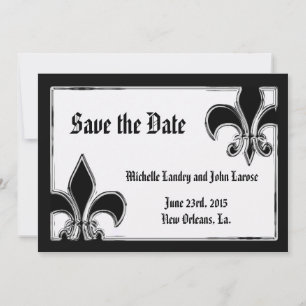 Zwart en chroom Fleur de Lis bewaar de datum Save The Date