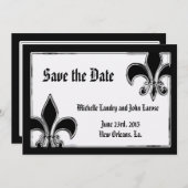 Zwart en chroom Fleur de Lis Save the Date (Voorkant / Achterkant)