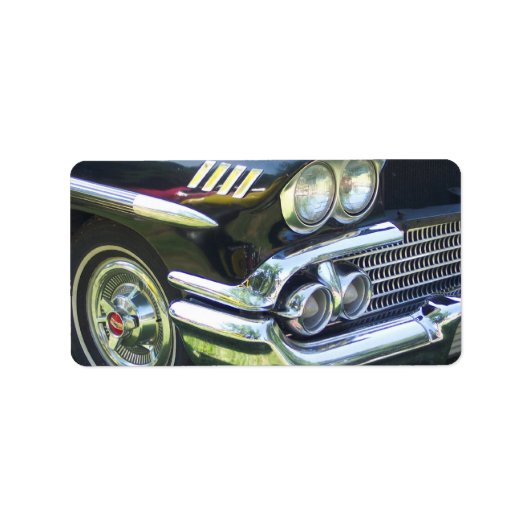 Zwart en chroom klassieke auto voorzijde passagier etiket (Voorkant)