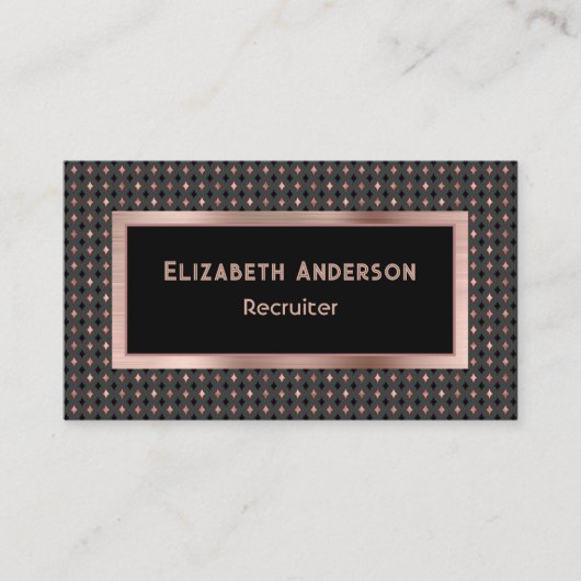 Zwart en Coppery Faux Roos Gold Recruiter Elegant Visitekaartje (Voorkant)