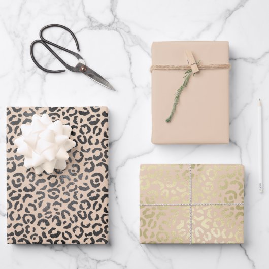 Zwart en Cream Leopard Print Inpakpapier Vel (Voorkant)