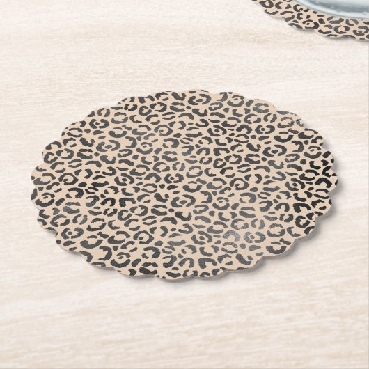 Zwart en Cream Leopard Print Kartonnen Onderzetters (Gekanteld)