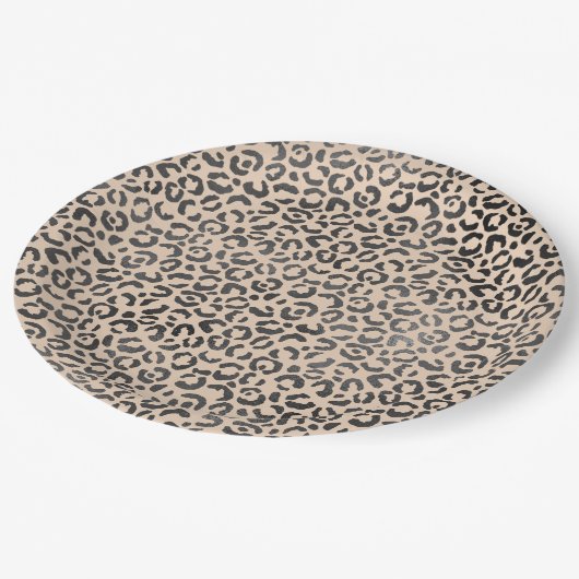Zwart en Cream Leopard Print Papieren Bordje (Gekanteld)