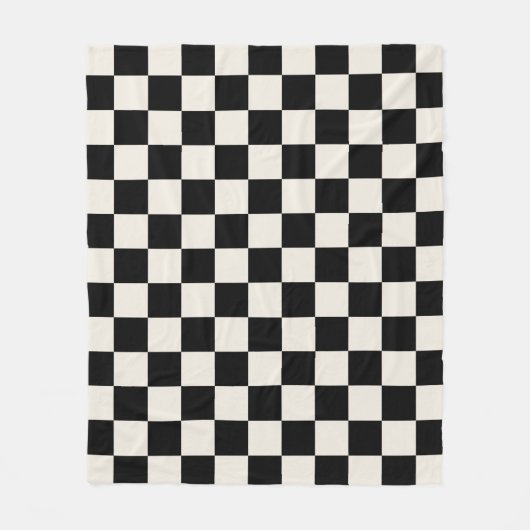 Zwart en Cream Retro Check Fleece Deken (Voorkant)