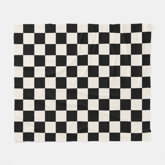 Zwart en Cream Retro Check Fleece Deken (Voorkant (Horizontaal))