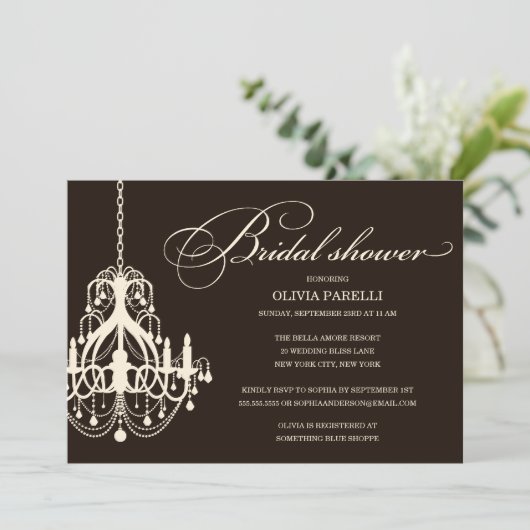 ZWART- EN CREAMCHANDELIER | VRIJGEZELLENFEEST INVI KAART (Staand voorkant)