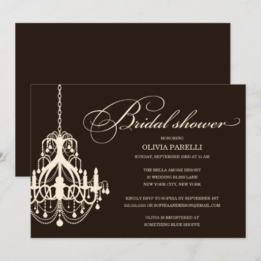 ZWART- EN CREAMCHANDELIER | VRIJGEZELLENFEEST INVI KAART (Voorkant / Achterkant)